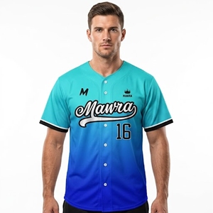 Camiseta de Béisbol Personalizada MAWRA con Degradado Azul, Sublimada, de Secado Rápido, con Botones, Uniforme de Equipo Transpirable para Hombres y Mujeres - Product Image 1