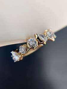 Anillo de Eternidad Estilo Francés con Moissanita Chapado en Oro de 18K para Mujer, Corte Marquesa, Engaste de Garras, Joyería Clásica para Boda y Compromiso - Product Image 1