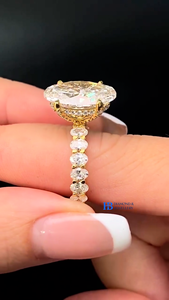 Bague de fiançailles en diamant taille ovale, or massif 18 carats, diamant de laboratoire certifié IGI, bijoux vintage pour femme, couleur blanc E - Product Image 3
