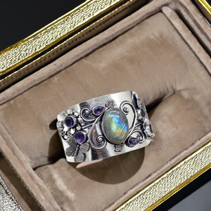 Pulsera de Plata de Ley 925 hecha a mano, brazalete religioso de amatista labradorita para mujer, pulseras de eslabones de cadena fina para - Product Image 1