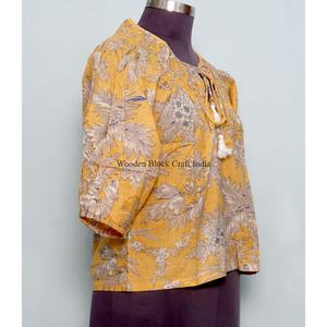 ชุดเดรสลำลองผ้าฝ้ายแท้สำหรับผู้หญิง ลายดอกไม้ แขนพอง แต่งพู่ ด้านหน้ามีเชือกผูก - Product Image 4