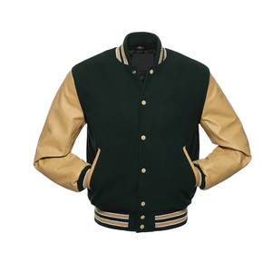 เสื้อแจ็คเก็ตเบสบอลแบบ Letterman สำหรับผู้ชาย ตัวเสื้อทำจากผ้าขนสัตว์ แขนเสื้อทำจากหนังแท้ สไตล์วิทยาลัย ปักโลโก้ - Product Image 3