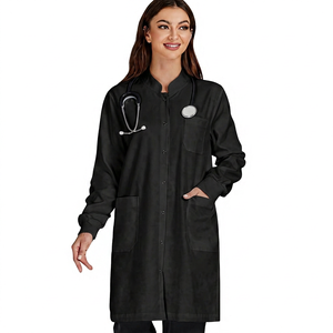 High Quality Unisex <b>White</b> Canvas Scrub Tops Mandarin Collar Long Sleeve Needle Detection Hospital Uniforms - Product Image 3
