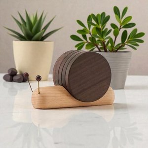 Ensemble de dessous-de-verre en bois en forme d'escargot, tapis rond pour boissons, réutilisable, respectueux de l'environnement, pour la décoration de la table à la maison - Product Image 5