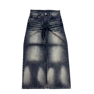 Jean ample en denim délavé vintage pour homme avec logo personnalisé – Coupe décontractée, effet usé, délavage acide - Product Image 4