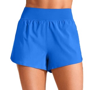 Shorts pour femme taille haute, bleu, tricoté, style streetwear sportif, respirant, séchage rapide, taille élastique, coupe droite, couleur unie, OEM en gros - Product Image 1