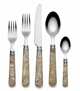 Ensemble de couverts classiques avec manches en nacre, finition miroir haute brillance, passe au lave-vaisselle, pour mariage et usage quotidien - Product Image 1