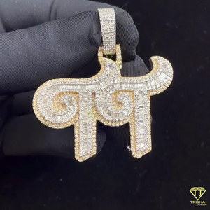 Pendentif personnalisé lettre Punjabi, serti de diamants Moissanite, collier Hip Hop plaqué or, bijoux - Product Image 3