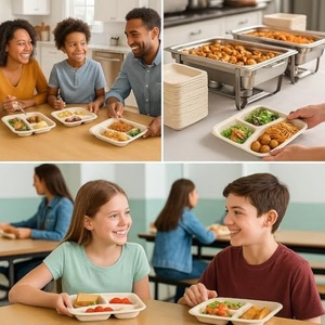 Assiette compartimentée écologique pour les chaînes de restauration rapide et les services de traiteur, assiette à repas à 3 compartiments pour les plats saucigènes et les combos - Product Image 2