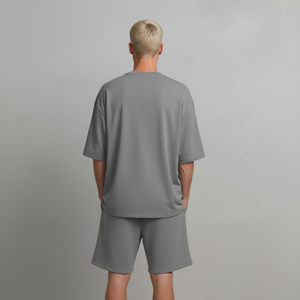 Ensemble 2 pièces gris pour homme : T-shirt col rond tricoté avec imprimé lettres, style décontracté d'été, respirant, coupe oversize, style urbain - Product Image 5