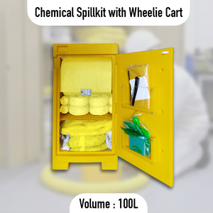 Yellow Chemical Spill Response Kit with Wheelie Cart 100L Emergency Absorbent Kit for Factory Warehouse Workshop - Product Image 2