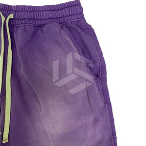 Shorts Jogger Homme Personnalisés en Molleton Français Délavé Effet Usé avec Cordon de Serrage et Motif Uni Style Décontracté - Product Image 6