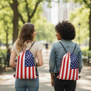 Wholesale Custom American Flag <b>Drawstring</b> <b>Backpack</b> Water Resistant Lightweight Patriotic Cinch Gym Sack For Sports Travel Bulk - Product Image 5