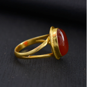 Bague en cornaline plaquée or, pierre précieuse orange, pour femme, bijou artisanal - Product Image 1