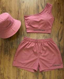 Trendy Solid <b>Colour</b> Custom Logo Women Yoga <b>Set</b> One Shoulder Sports Bra with Shorts Gym Wear Tracksuit Summer Fitness Outfit - Product Image 5