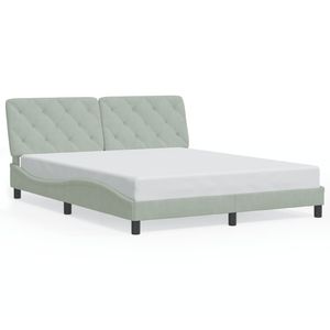 Base de Cama Tapizada en Terciopelo Gris Claro de 59.8"x79.9" con Luces LED, Sin Colchón - Product Image 1