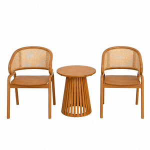 Ensemble de salon et mobilier de patio en teck massif de luxe moderne, finition naturelle, comprenant table basse à lattes Nusa et fauteuils incurvés, pour commande en gros - Product Image 2