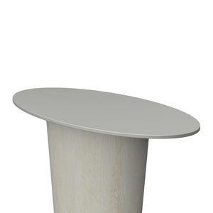 Mesa de comedor con base de pedestal de madera maciza de mango, forma ovalada, construcción robusta, acabado gris, con metal, para oficina, hogar, restaurante. - Product Image 2