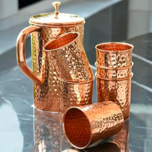 New Design <b>Copper</b> metal Jug with Natural for Drinking Water and <b>Handle</b> Medium Size for <b>Kitchen</b> Ware and Dining Table Use - Product Image 1