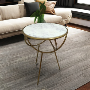 Table basse ronde ou ensemble de 2 tables d'appoint ou tables gigognes avec cadre doré ou noir et plateau en marbre - Product Image 6