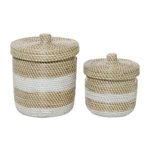 Ensemble de 2 paniers de rangement multi-usages en jonc de mer, couleurs assorties, faits à la main, vente en gros, écologiques, fabriqués au Vietnam - Product Image 3