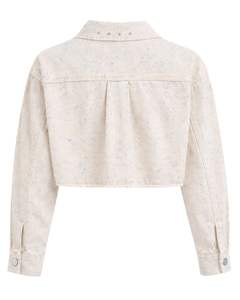 Chaqueta Vaquera Corta Beige Personalizada para Mujer con Cierre de Botones Frontales con Pedrería, Manga Larga, Estilo Urbano - Product Image 2