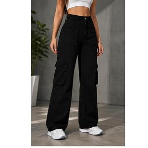 Proveedor Indio: Pantalones Vaqueros Cargo Negros Casuales para Mujer, Corte Regular, Pierna Ancha y Bolsillos Amplios para Comodidad Diaria - Product Image 3