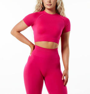 Ropa Deportiva para Mujer, Camiseta de Yoga sin Costuras de Color Sólido, Manga Larga, Top Corto para Entrenamiento, Secado Rápido, Transpirable, Conjuntos de Yoga - Product Image 1