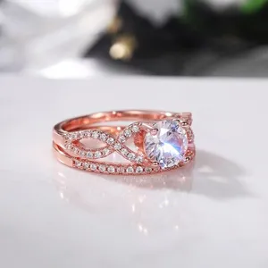 Twisted Bridal <b>Set</b> <b>Ring</b> 1.50Ct Round Cut Simulated Diamond 14K Rose <b>Gold</b> Plated - Product Image 2