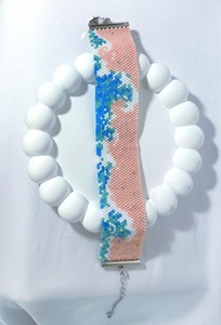 สร้อยข้อมือลูกปัดทำมือลายคลื่น ดีไซน์สวยเก๋ทันสมัย สีชมพู สีฟ้า สีขาว - Product Image 6