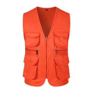 Men's Orange <b>Utility</b> <b>Vest</b> With Multiple Pockets Zipper Closure Breathable Outdoor Waistcoat Summer Casual Wear - Product Image 1