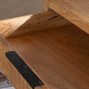 Table basse carrée Vandana Golden Contour 80 cm en bois de manguier avec pieds en métal Manoha avec grand tiroir - Product Image 5