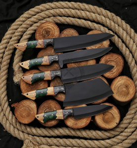 New Wholesale Rare Hand Forged J2 Stainless Steel Powder Coated Chef <b>Knife</b> Dining Kitchen <b>Knives</b> <b>Set</b> w/ Resin wood Handle - Product Image 3
