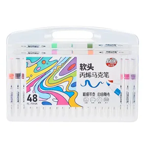 48 Colors Calligraphy Tip Acrylic Marker Brush Tip Art Set For Rock Painting Extra Brush Tip Paint Markers Acrylic Art Supplies