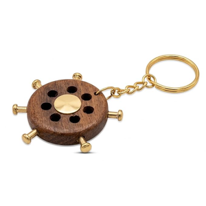 Llavero giratorio de metal vintage con diseño de rueda de barco, llavero metálico redondo con acabado de madera para regalos - Product Image 6