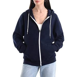 2022 Oversized Solid Zip <b>Hoodie</b> for <b>Women</b> Drawstring Hooded Long Sleeve Vintage Sweatshirts <b>Zipper</b> Pockets Fitness Streetwear - Product Image 1