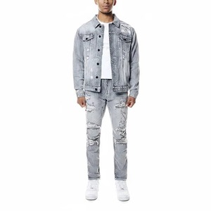 Men's Distressed Denim <b>Jacket</b> Ripped Style Polyester/Nylon Jean Coat Sweet/Formal Eco-Friendly Breathable Quick Dry Outerwear - Product Image 3