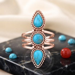 Mohave <b>Turquoise</b> Gemstone <b>Ring</b> 925 Silver Bezel Setting Bohemian Style Unisex Everyday Wear Gold Plated And Rose Gold Plated - Product Image 3