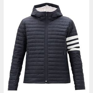 Doudoune matelassée légère à capuche pour homme, motif rayures 4 barres, bleu marine, coupe-vent, parka décontractée d'hiver - Product Image 6