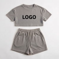 Ensemble deux pièces de sport d'été pour femmes 2024 avec logo personnalisé, débardeur court à manches courtes, t-shirt à manches courtes, short uni, 100% coton