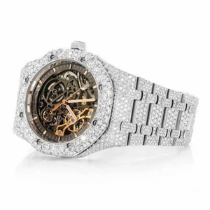 Montre automatique squelette entièrement sertie de moissanite pour homme, en acier inoxydable de luxe, aspect diamant, style hip-hop, logo personnalisé, mécanique - Product Image 2
