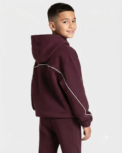 Sweat-shirt à capuche décontracté surdimensionné pour garçon, personnalisé, couleur marron contrasté, en molleton premium - Product Image 2