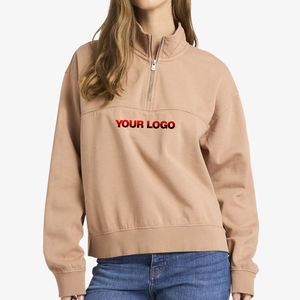 Sudadera con Capucha Oversize de Algodón Liso para Mujer, Cuello Alto, con Logo Frontal, de Alta Calidad, Venta al por Mayor - Product Image 1