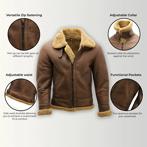 <b>Men</b>’s Ginger Brown Sheepskin Aviator <b>Jacket</b> Real Leather Vintage <b>Flying</b> <b>Jacket</b> - Product Image 3