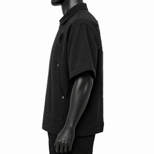 Custom <b>Men</b> Heavyweight Canvas Short Sleeve Full Zip <b>Work</b> <b>Shirt</b> Oversized Streetwear Utility Pocket Jacket Workwear Casual <b>Shirts</b> - Product Image 3