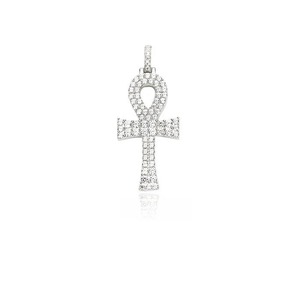 Moissanite Ankh <b>Cross</b> Pendant Round Brilliant Cut Micro Insert Religious Themed <b>Charm</b> - Product Image 1