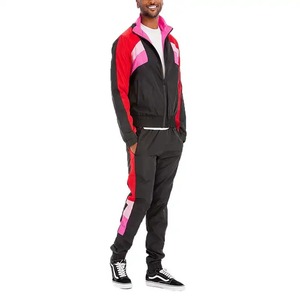 Chándal Deportivo para Hombre en Negro, Rojo y Rosa con Bloques de Color, Manga Larga, Cuello Alto, Estilo Deportivo, Transpirable, de Poliéster, para Otoño, Corte Regular - Product Image 3
