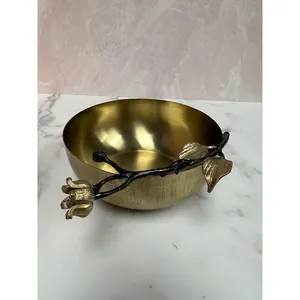 Handmade <b>Metal</b> <b>Bowl</b> Round Decorative Dish Bohemian Style Plant Pattern Polished Surface Artisan Crafted Serving <b>Bowl</b> - Product Image 1