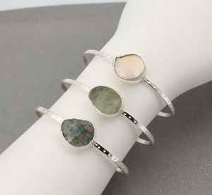 Multi Stone Triple Row Gold <b>Cuff</b> Raw Aquamarine Moonstone Bangle | IGI Certified Buddhism Indian Origin | Wholesale Mixed - Product Image 1