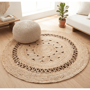 3 Ft Round Natural Jute <b>Rug</b> – Boho Circular Area <b>Rug</b>, Woven <b>Rustic</b> Farmhouse Floor Carpet for Living Room & Bedroom - Product Image 3